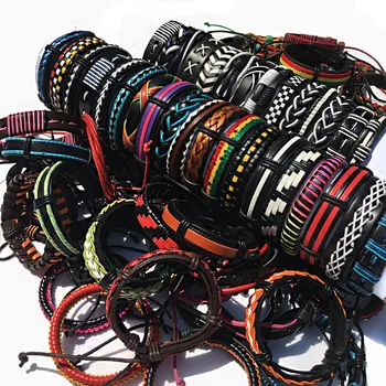 

Random 30PCS/Lot wholesale leather bracelet men bohemian pulseira feminina hip hop Presents for women rope bangles 2019 WP4