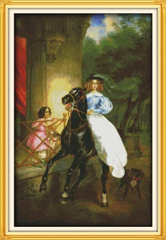 

The horse riding woman home decor canvas people Cross Stitch kits 14ct white 11ct print embroidery DIY handmade needlework wall