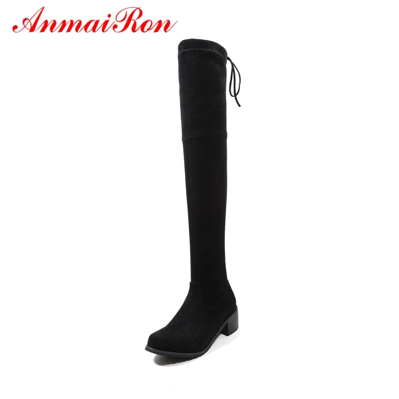 AnmaiRon Women Boots Fashion Round Toe  Knee High Boots Botas Mujer Invierno  Womens Winter Fashion 2018 Boots Size 33-43LY043