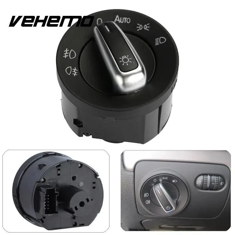 Vehemo Black 3C8941431A 5ND941431B Headlight Switch Light Switch Car