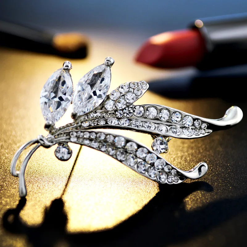 2017 New Fashion Zircon Rhinestone Leaf branch Brooches Corsage High Quality Pin Cape Buckle For Gift Silver Gold 2Colors | Украшения и