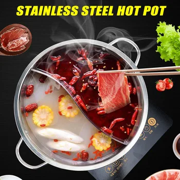 

Hot Pot Stainless Steel Twin Divided 2 Handle Cooking Pot Cooking Supplies FPing