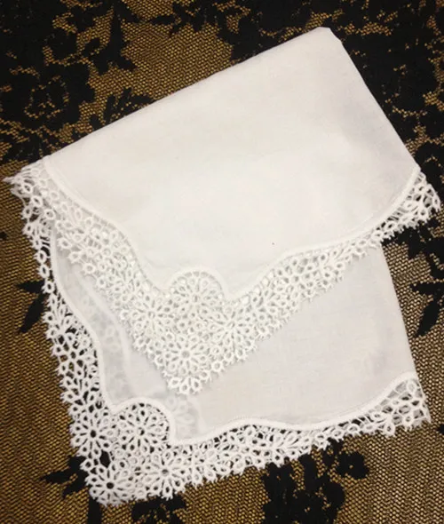 US $29.70 Set Of 12 Fashion Wedding Bridal Handkerchiefs 12X12White Cotton Lace Edging Ladies Hankies Hanky For Wedding Bride