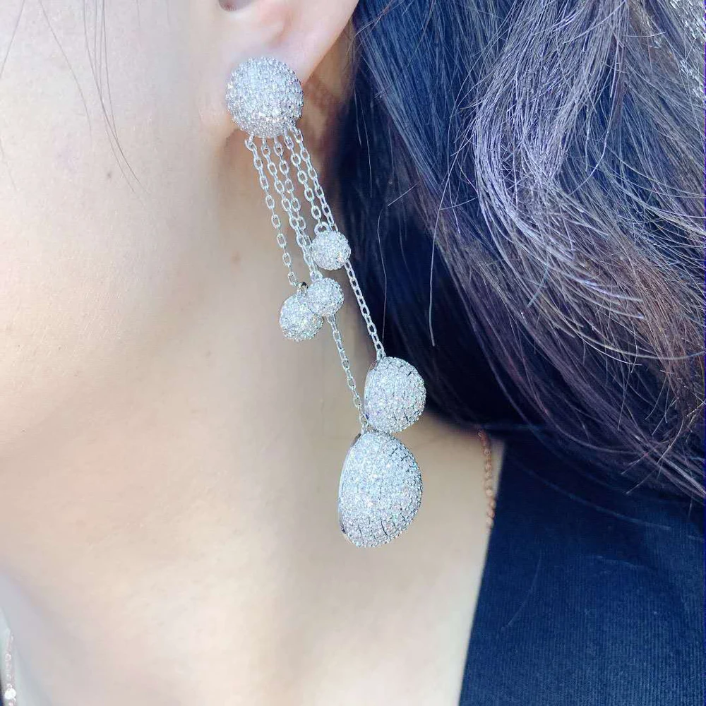 HIBRIDE New Arrival Long Round Drop Dangle Earrings AAA Cubic Zircon Pave for Women Pendientes Mujer Brincos Party Jewelry E-471 - Image 5