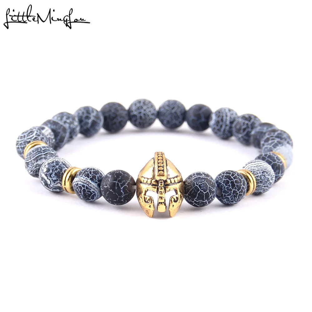 

wrist wear Sparta Warrior Helmet charm bracelet 8mm natural stone bead men Bracelets & Bangles for mens jewellery accessories