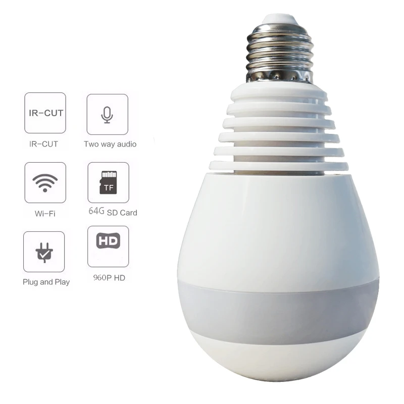 

1440P HD 3MP Bulb Light Wifi Mini Panoramic Wireless IP Camera FishEye 360 Degree Panoramic Mini Lamp Wifi P2P Cam Home Camera