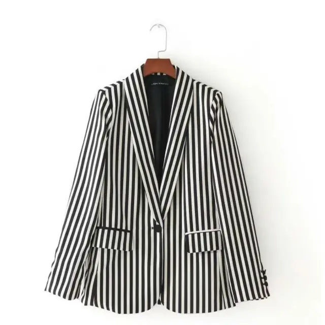Primavera botón otoño chaqueta y de mujeres negro blanco solo rayas xO11drwIq