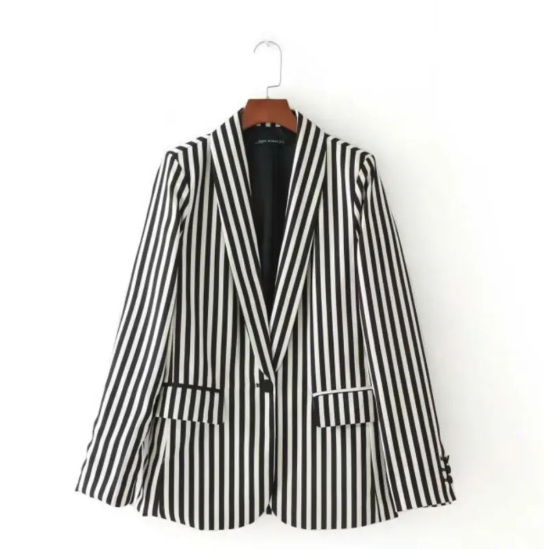 Spring Autumn Jacket Coat Women Single Button Black and
