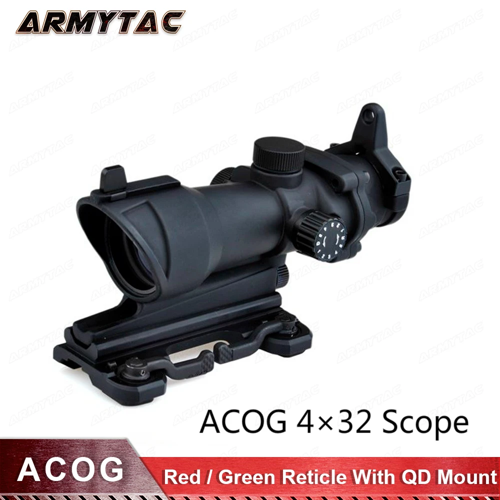 

Acog 4X32 Optical Scope Red Green Reticle With QD Mount Sniper Riflescope Hunting Shooting Rifle Scope
