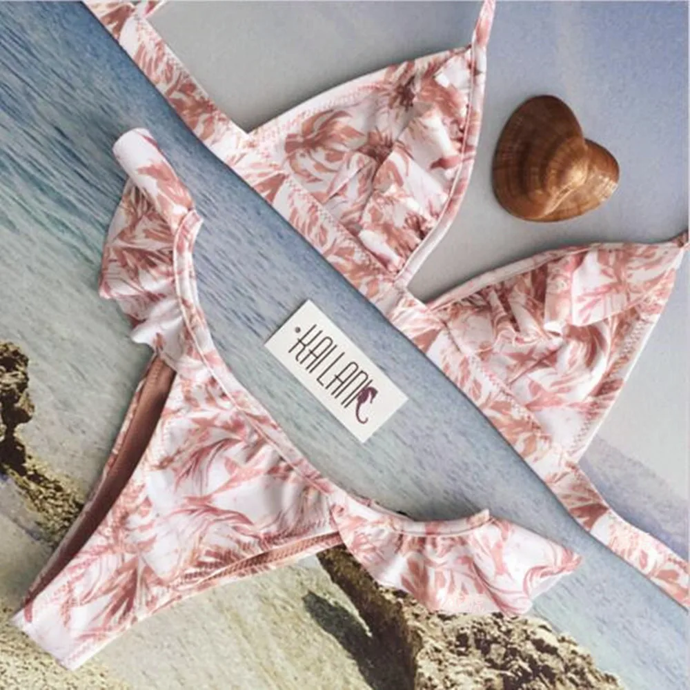 

Swimsuit Women Bikini 2019 Sexy Push up Swimwear Bandage Flounced Print Bathing Suit Brazilian Bikini set biquini B27