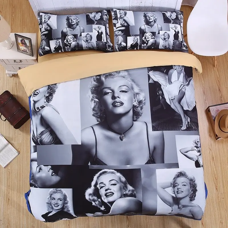 Мэрилин Монро 3D комплект постельного белья с принтом пододеяльник набор Твин Королева Король красивый узор реальный эффект реалистичные простыни постельное белье - Цвет: Черный