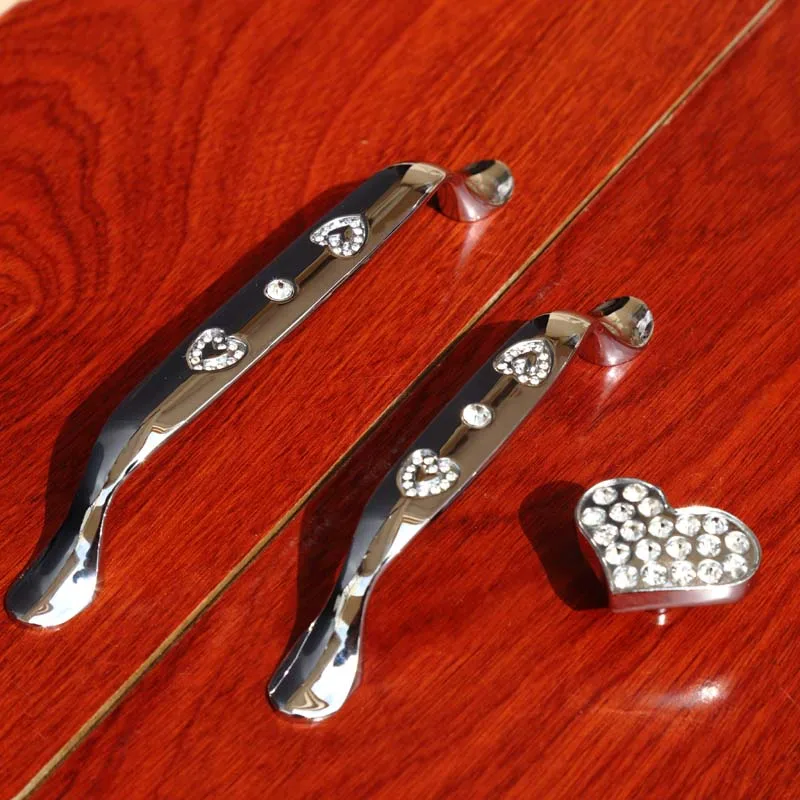 

128mm Fashion creative rhinestone love furniture handle shine silver win cabinet dresser handle glass crystal drawer knob 96mm