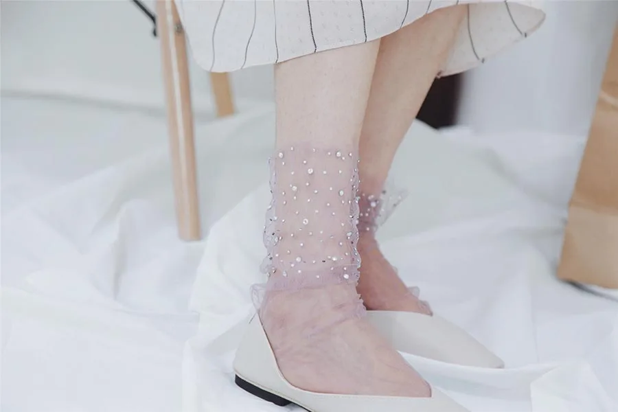 [COSPLACOOL] Новый Блестящий Прозрачный кирпич Блеск Сетки Meias пикантные жемчужные носки для женщин шелк женский Harajuku забавные Calcetines эластичные
