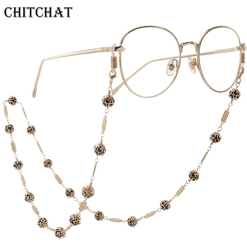 Высокое качество 70 см роскошный ажурный узор солнцезащитные очки ремешок ожерелье очки цепочка с черными бусинами шнур для ужина Вечерние