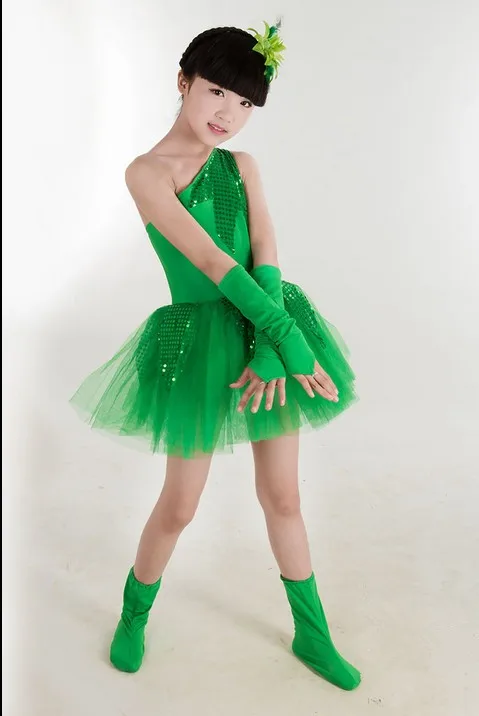 Children Latin Grass Performance Clothing Green Puffy Princess Dress Girls boy Jasmine Chorus Suit Modern Dance Ballet Dress