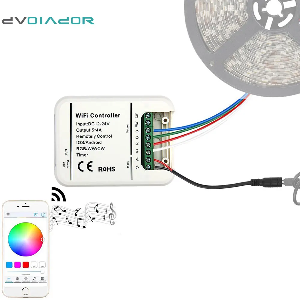 DVOLADOR Smart WiFi LED Controller DC12 24V 5Channels Control RGB/RGBW