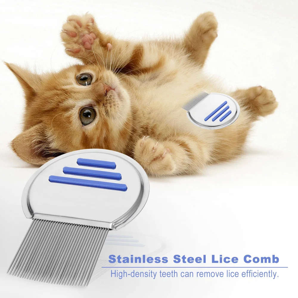 Stainless Steel Lice Round Comb Non slip Handle Nit Free Terminator Pet
