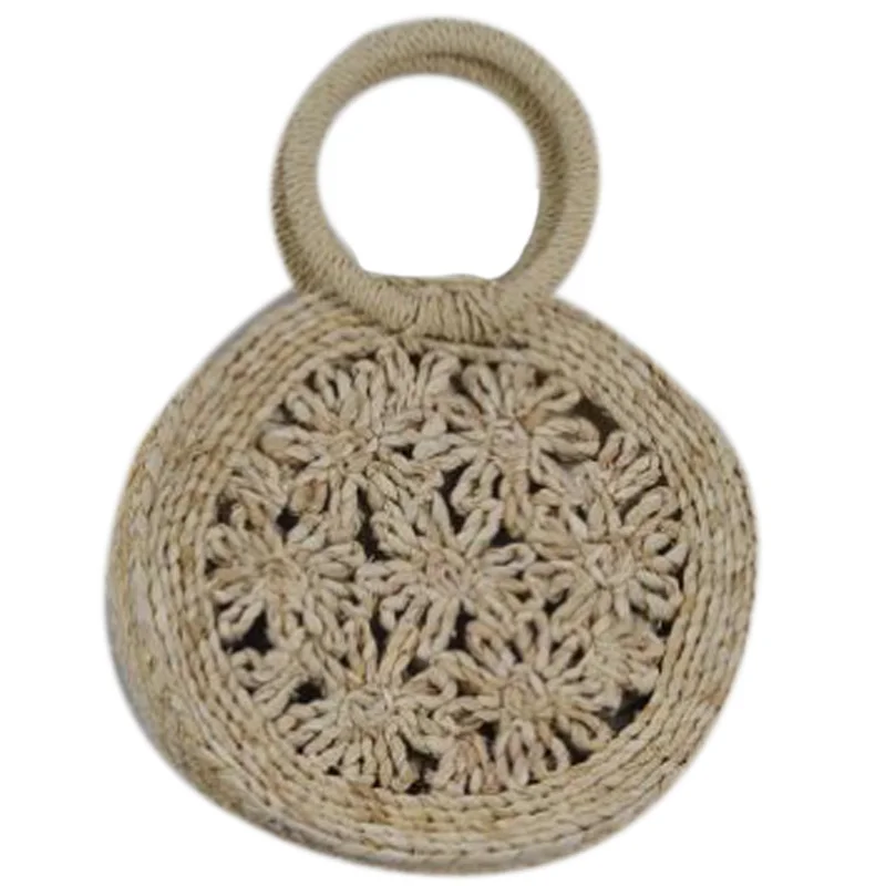 

BEAU-New Woven Bag Ladies Straw Bag Round Flower Hand-Woven Beach Handbag