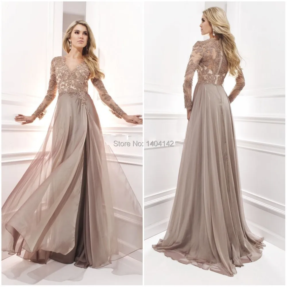 Chiffon Dresses For Wedding Long Sleeve Evening Gown With Applique