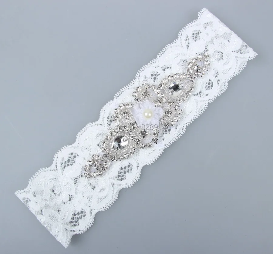 2016 Новый дизайн сезона Винтаж Кристалл Стразы аппликация с цветком белый Кружево Свадебные Подвязки ручной работы Лидер продаж