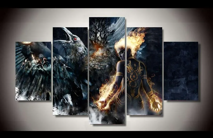 Fantasy Battle Art 5 Piece Picture Painting Decor Poster Wall Fantasy Battle Art 5 Piece Picture Painting Decor Poster Wall Pictures For Living Room Decorate Murals On Canvas W 0534 In Calligraphy From
