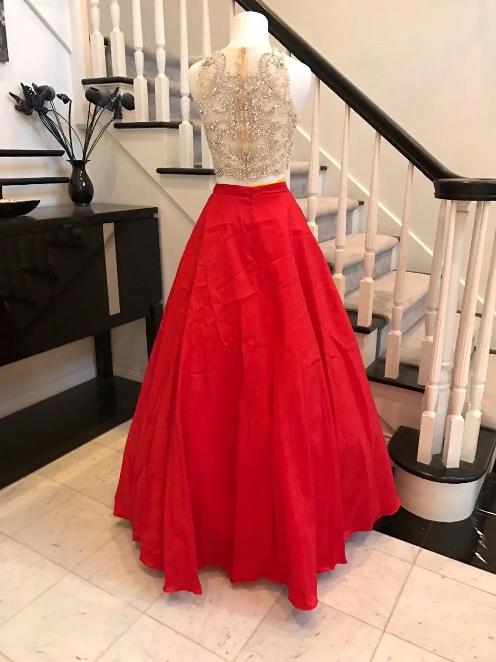 Красный Бисер бисером кристалл ручной работы Разделение двух частей платья подружек невесты