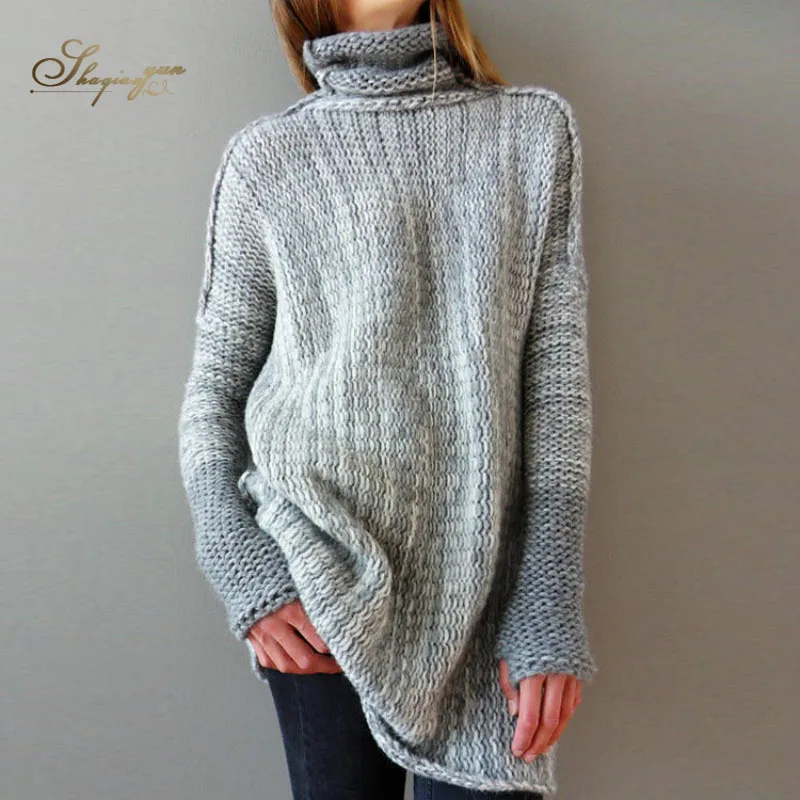 Autumn Womens New Sweater Long sleeve Hight Neck Mid length Pullover