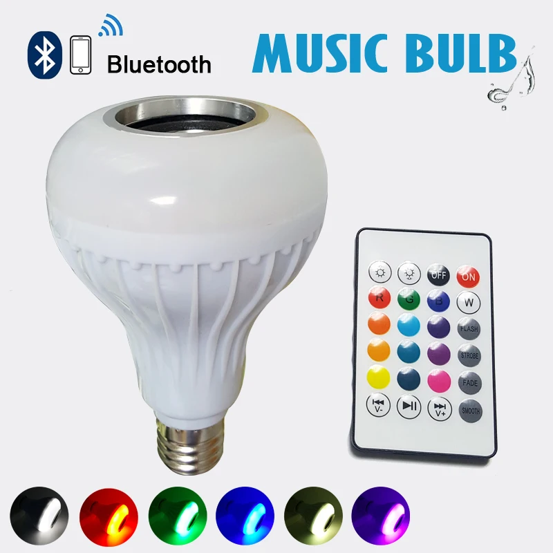 

led bulb e27 led lamp/RGB wireless bluetooth speaker music bulb With 24 key remote controlled led dimmer