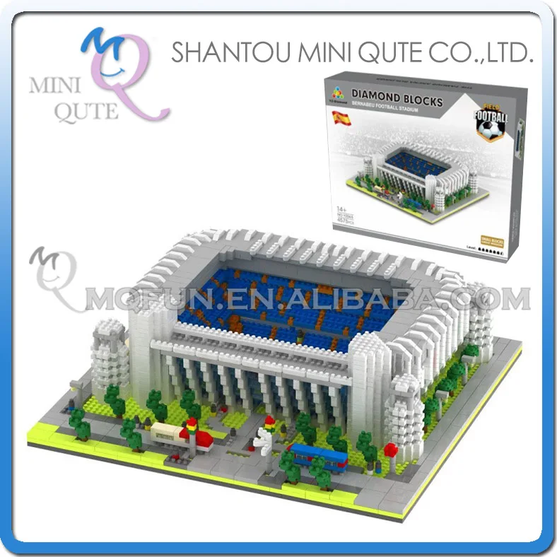 

Mini Qute YZ world architecture Bernabeu Stadium football Court plastic building blocks educational toy