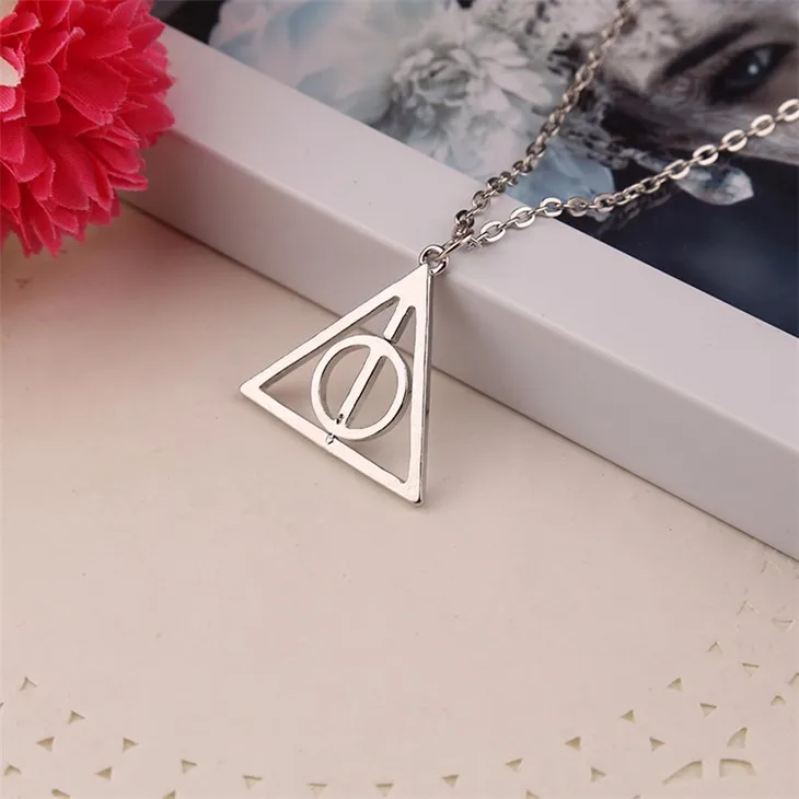 Deathly Hallows ожерелье Luna модный винтажный античный серебряный и бронзовый треугольный кулон с вращающимся элементом для женщин оптом много