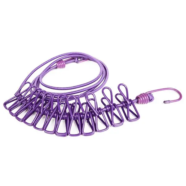 

Portable Travel Stretchy Laundry Line Outdoor Camping Windproof Clothing Line With 12 Clip Hooks Outdoor Tool