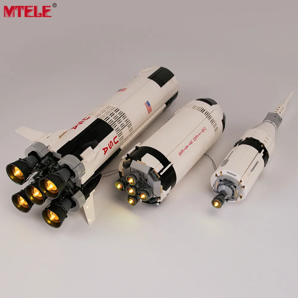 MTELE, брендовый светодиодный светильник, набор игрушек для Apollo Saturn V, светильник для запуска, комплект, совместим с 21309, без модели строительных блоков