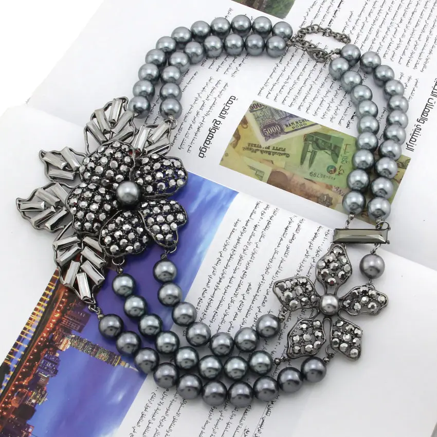 MANILAI Bohemian Multilayers Simulated Pearl Rhinestone Flower Statement Necklaces Women Handmade Collar Choker New Maxi Jewelry