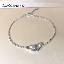 LASAMERO 0.15CTW роскошные золотые браслет в форме сердца натуральный кристалл алмаза браслет 18 К золото половина Алмазный диск браслет
