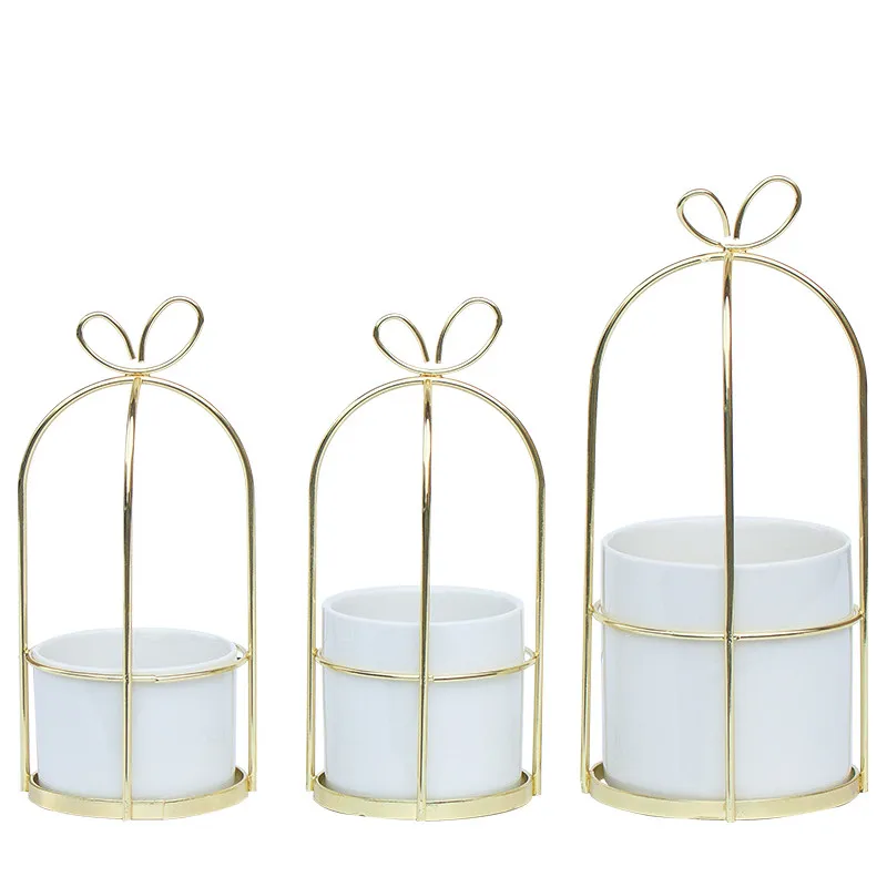 Gold/Rose Gold Iron Floral Decoration Holder for Green Plant Ceramic Flower Pot - Succulent Plant Pot Stand image 4
