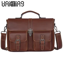 UniCalling Fashion Business briefcase Top grade Genuine Leather men messenger bags Large capacity men handbags hasp big men bag