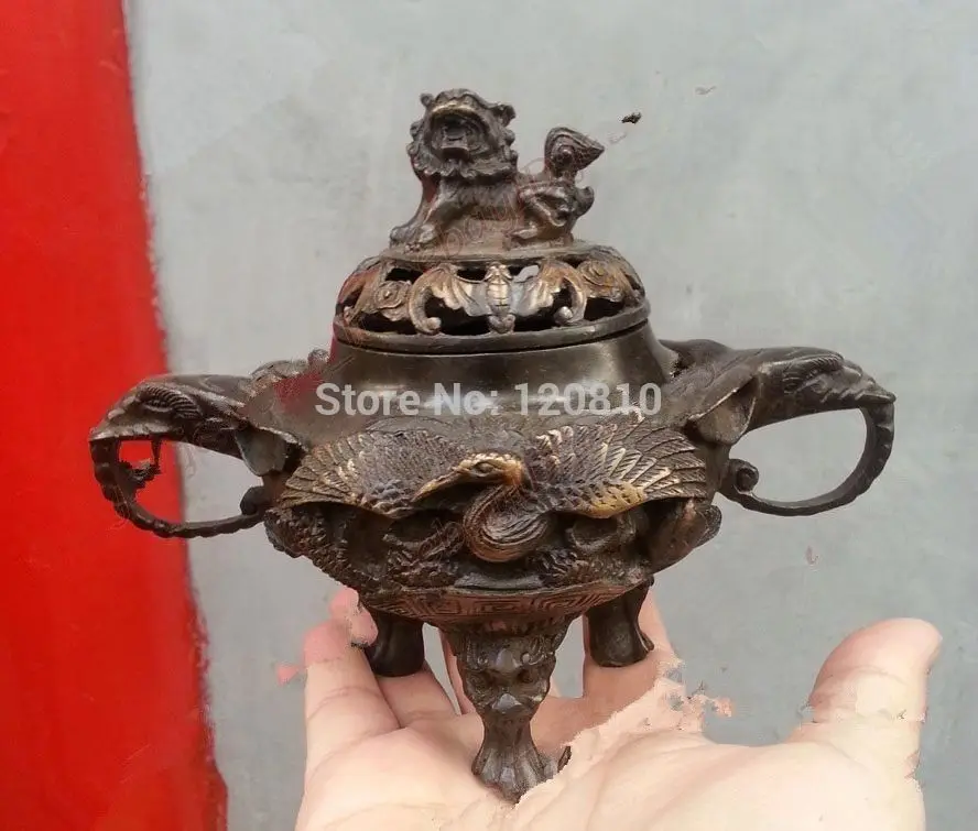 

Style Ancient Bronze statue crane lion India incense burner / censer