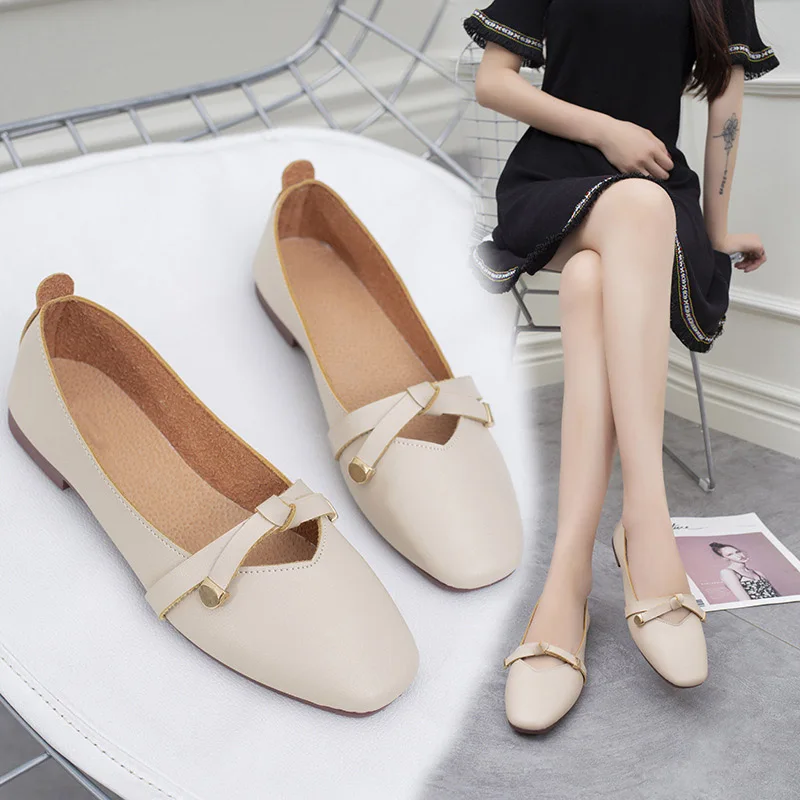 

2019 New Fashion Sweet Women Flat Peas Shoes PU Bow Tie Breathable Casual Loafers for Spring Summer LBY2019