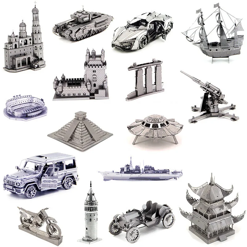 

DIY Assembled Model 3D Nano Stereo Metal PUZZLE pyramid Racing pirate ship tank Rotating ferris wheel toys for birthday gift