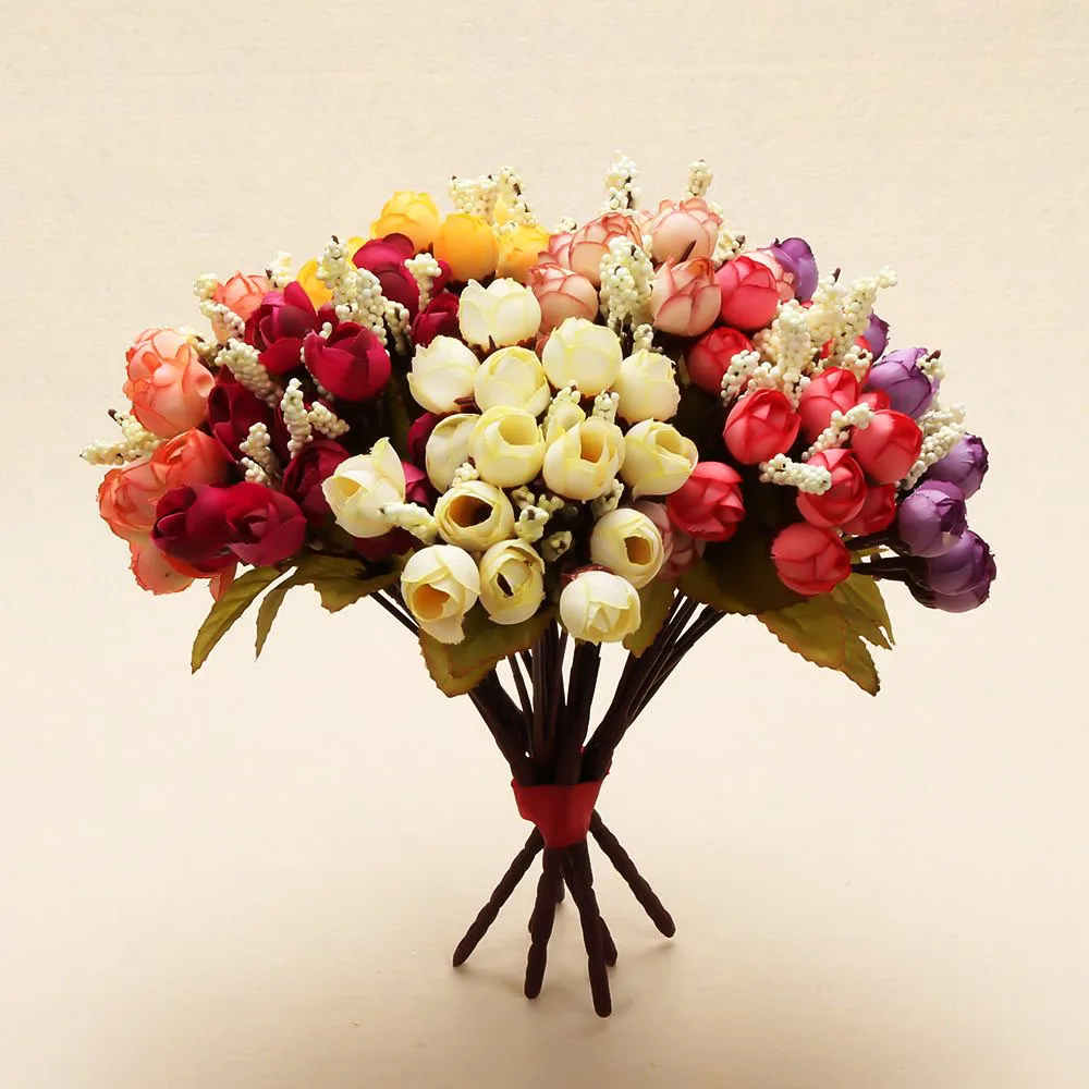 

Colorful Silk Flowers artificial flower 15 heads Mini Rose Home Decor for wedding small roses bouquet decoration