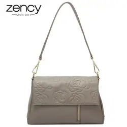 Zency 100% пояса из натуральной кожи для женщин сумка цветочный узор черный Crossbody Кошелек модная дама Tote сумки Высокое качество
