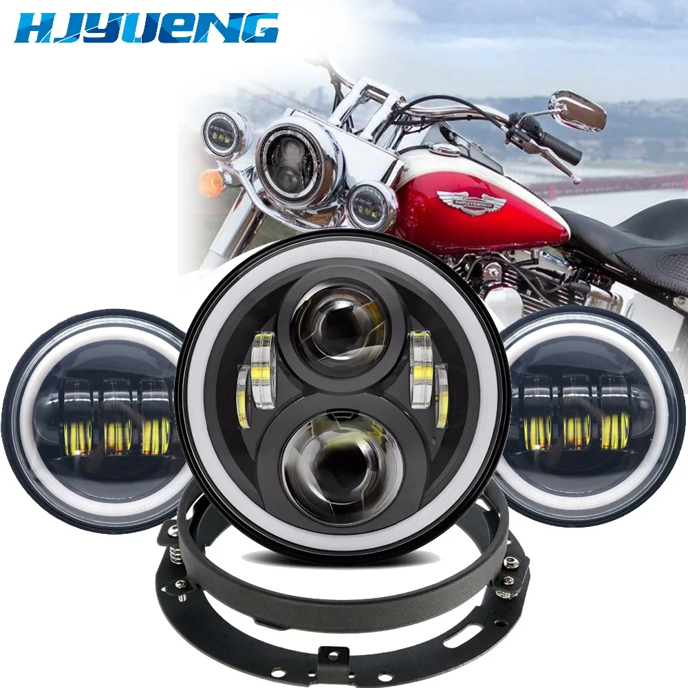 for Motorcycle 60w 7"LED Headlight with DRL 4.5 "Halo Led Fog Light for