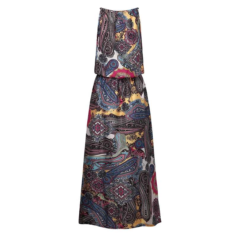 Vintage Floral Printed Boho Beach Dress Woman Casual Loose Halter Sexy Holiday Long Sundress Sleeveless Summer Dresses Vestido