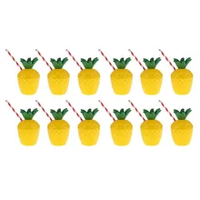 12pc Hawaiian Tropic Fruit Pineapple Drinking Cup with Straw Luau Beach Party Supplies Wedding and party decoration