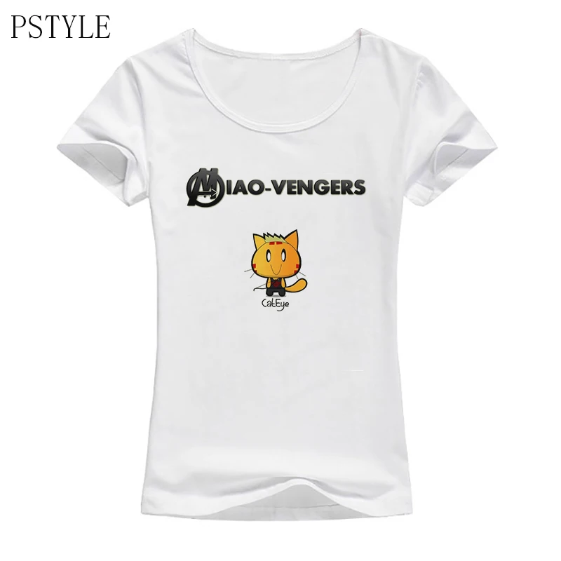 

Cartoon T-shirt for Women Summer Short Sleeve Cute White Tee Tops Cool Catvengers Design Funny T Shirts Graphic Hipster Tumblr