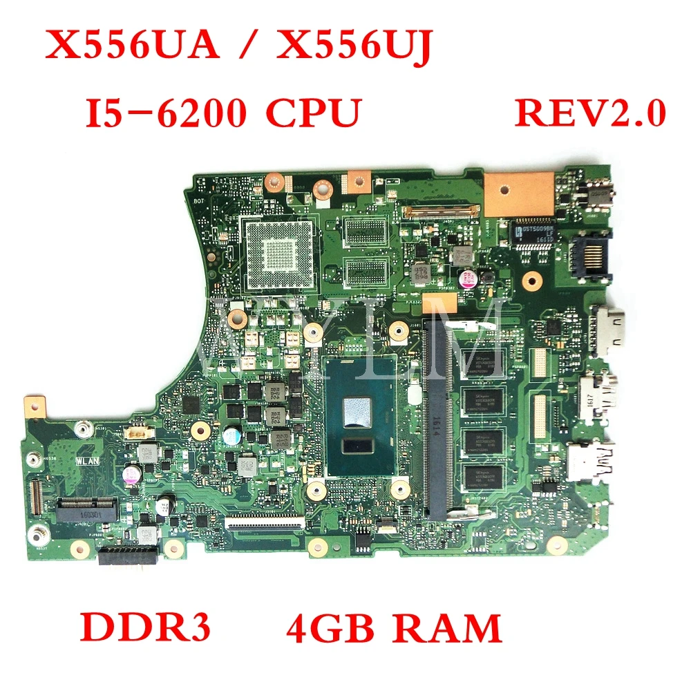 

X556UA/X556UJ I5-6200CPU With 4GB DDR3L memory mainboard REV2.0 For ASUS X556UA X556UJ X556UV X556U laptop motherboard Tested