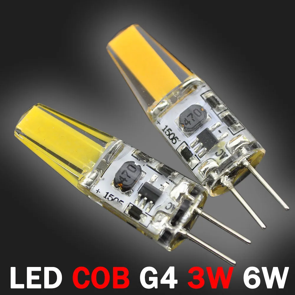 G4 светодиодный 12 В COB светильник 3 Вт 6 AC лампа для кристаллов Точечный Теплый