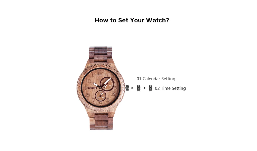 BEWELL ZS - W154A Male Wooden Watch Calendar Luminous Pointer Natural Wristwatch for Men