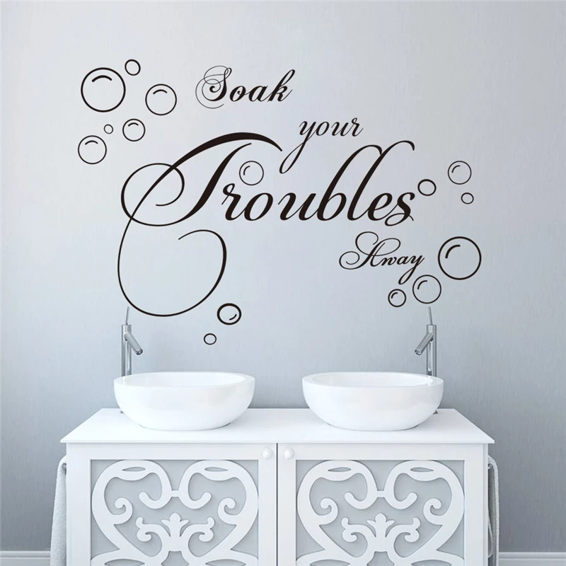 

soak your troubles away wall stickers quotes for bathroom home deocr diy wall art removable decals black