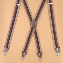 Мужские полосатые подтяжки, подтяжки с 4 зажимами, мужские подтяжки из искусственной кожи на свадьбу, подарок для отца